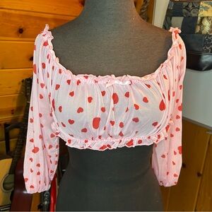 Avidlove Women Sexy Long Sleeve Off The Shoulder Top Color Pink Love Heart SZ L